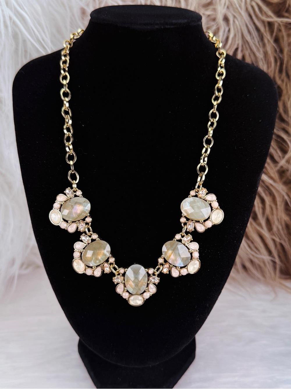 Lane BryantGold Tone Blush Green Faceted Statement Necklace